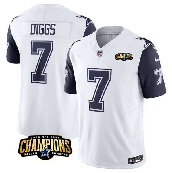 Men & Women & Youth Dallas Cowboys #7 Trevon Diggs White Navy 2023 F.U.S.E. NFC East Champions Patch Stitched Jersey